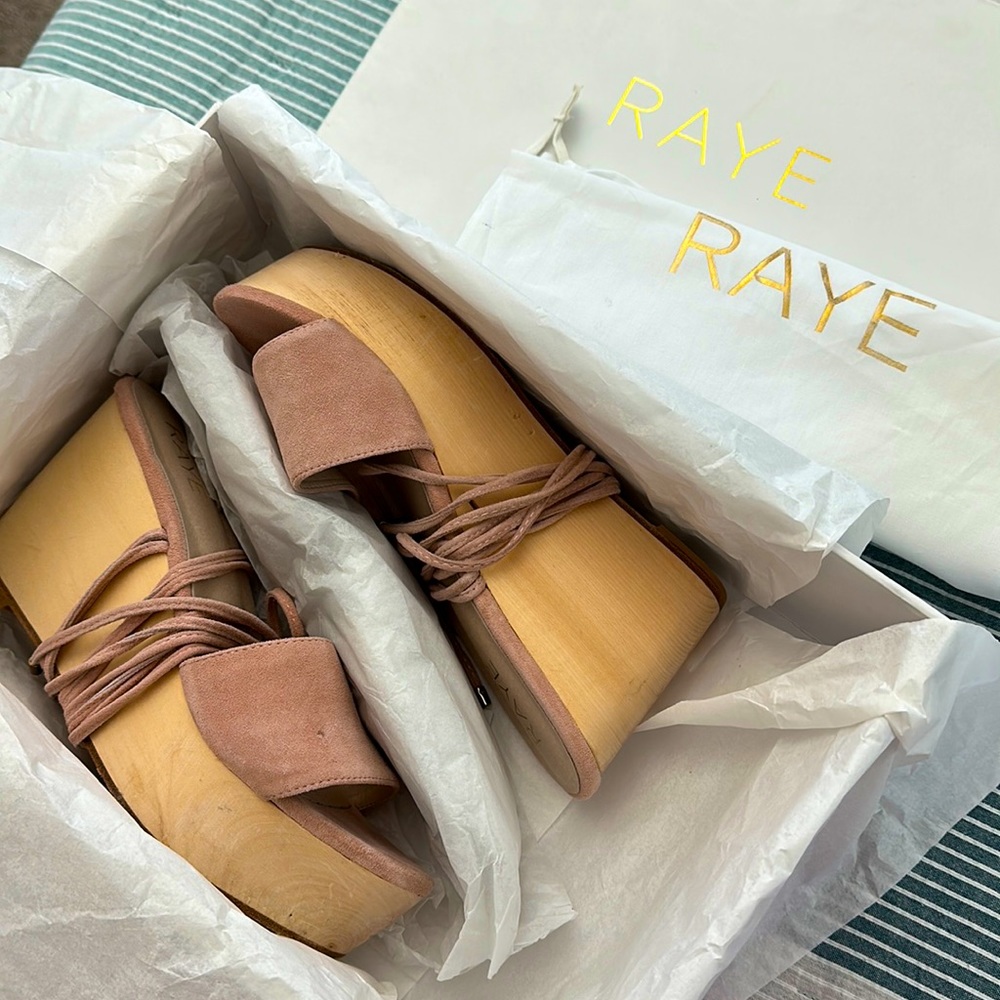Raye light pink platform wedges 7.5